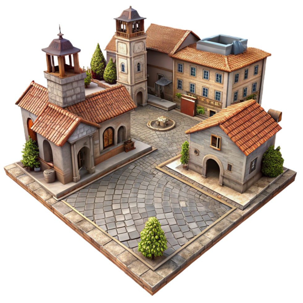 elegant traditional Historic Town Square Cobblestone Streets Isolated detailed png