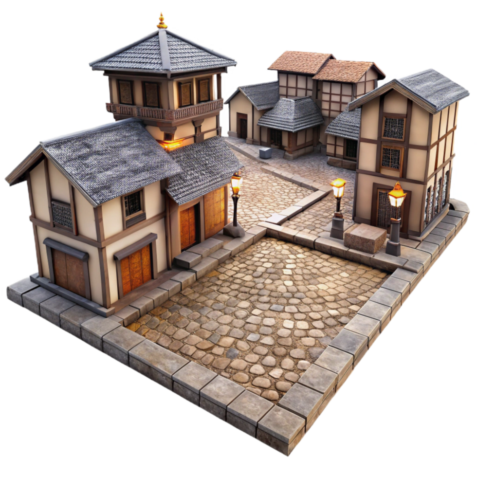 wonderful abstract Historic Town Square Cobblestone Streets Isolated premium png