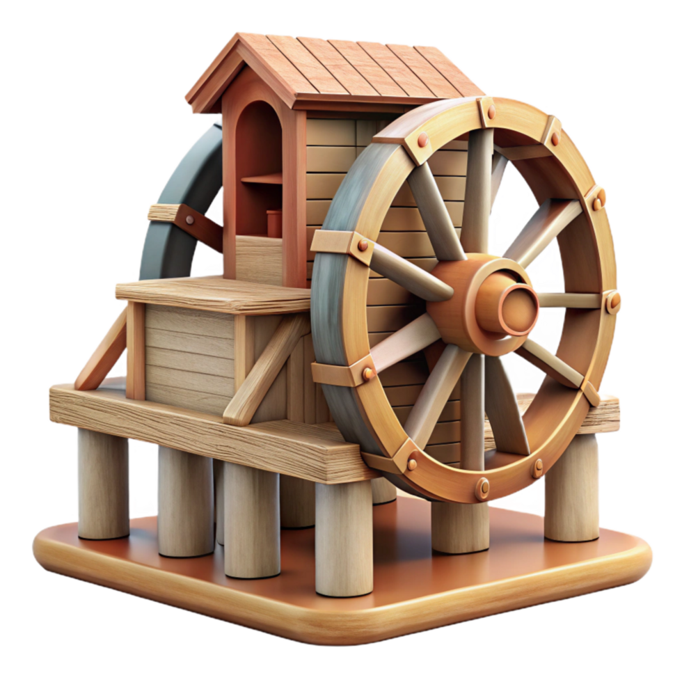serene traditional Historic Watermill Paddle Wheel Motion Cutout Element high resolution png