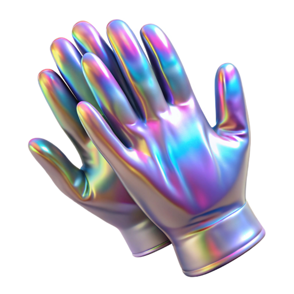 dramatic minimalist Holographic Gloves Iridescent Finish Transparent Background genuine png