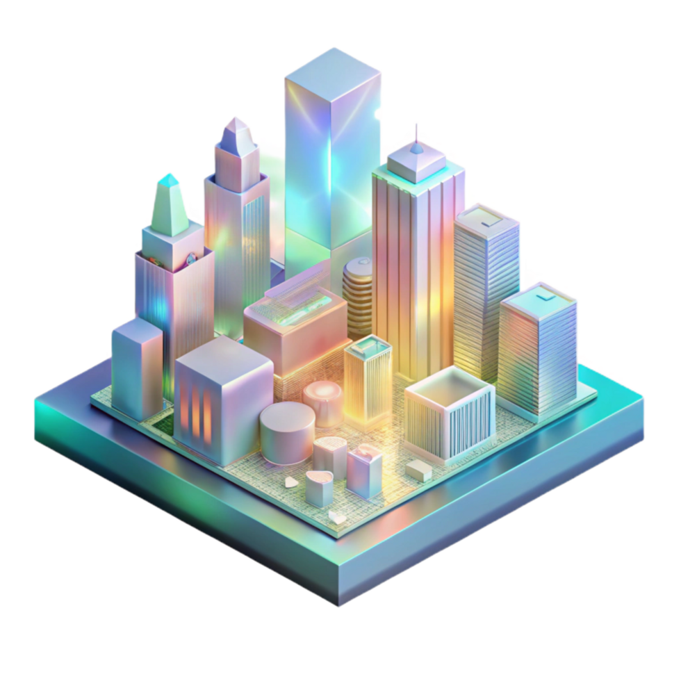 vibrant classic Holographic Projection Cityscape Transparent Background detailed png