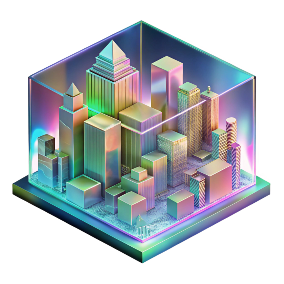 elegant rustic Holographic Projection Cityscape Transparent Background genuine png
