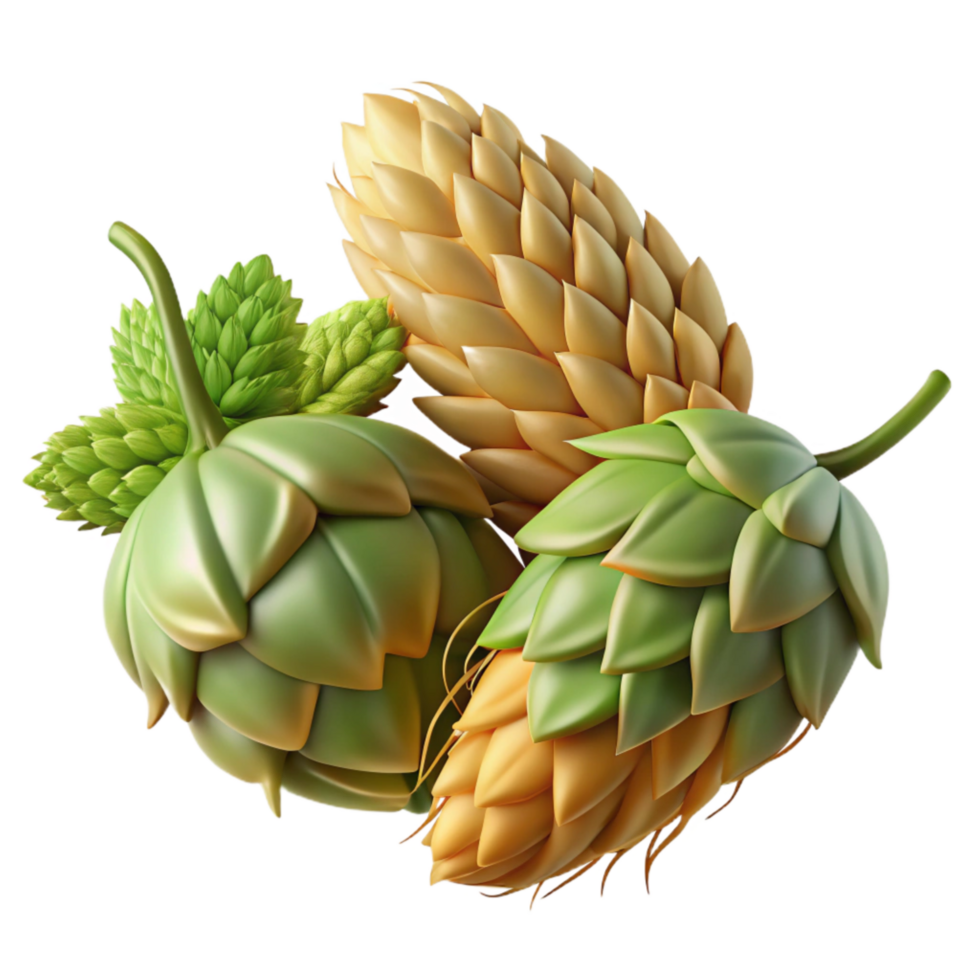 impressive traditional Hops Flowers and Barley Isolated high resolution png