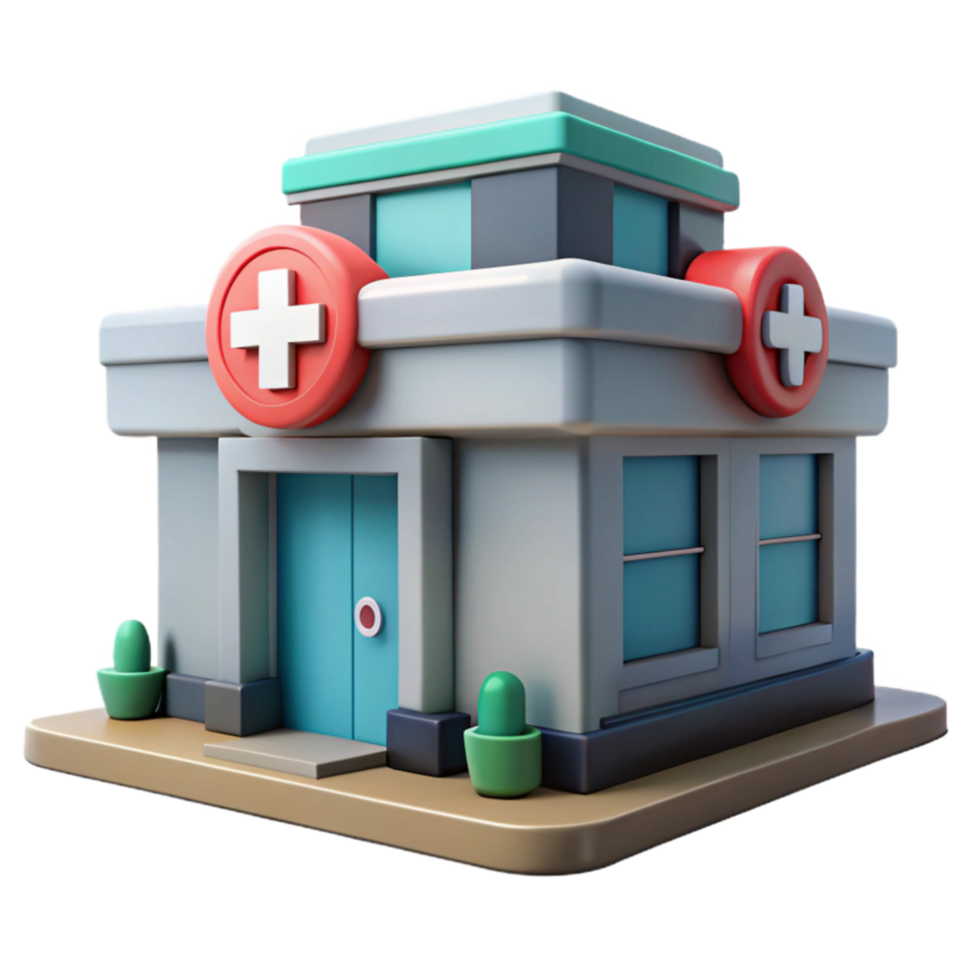 elegant artistic Hospital Building with Ambulance Entrance Isolated high resolution png