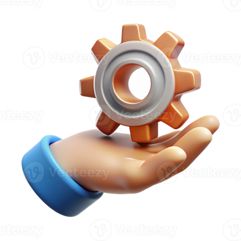 dramatic abstract Human Hand Holding a Gear Transparent high quality png
