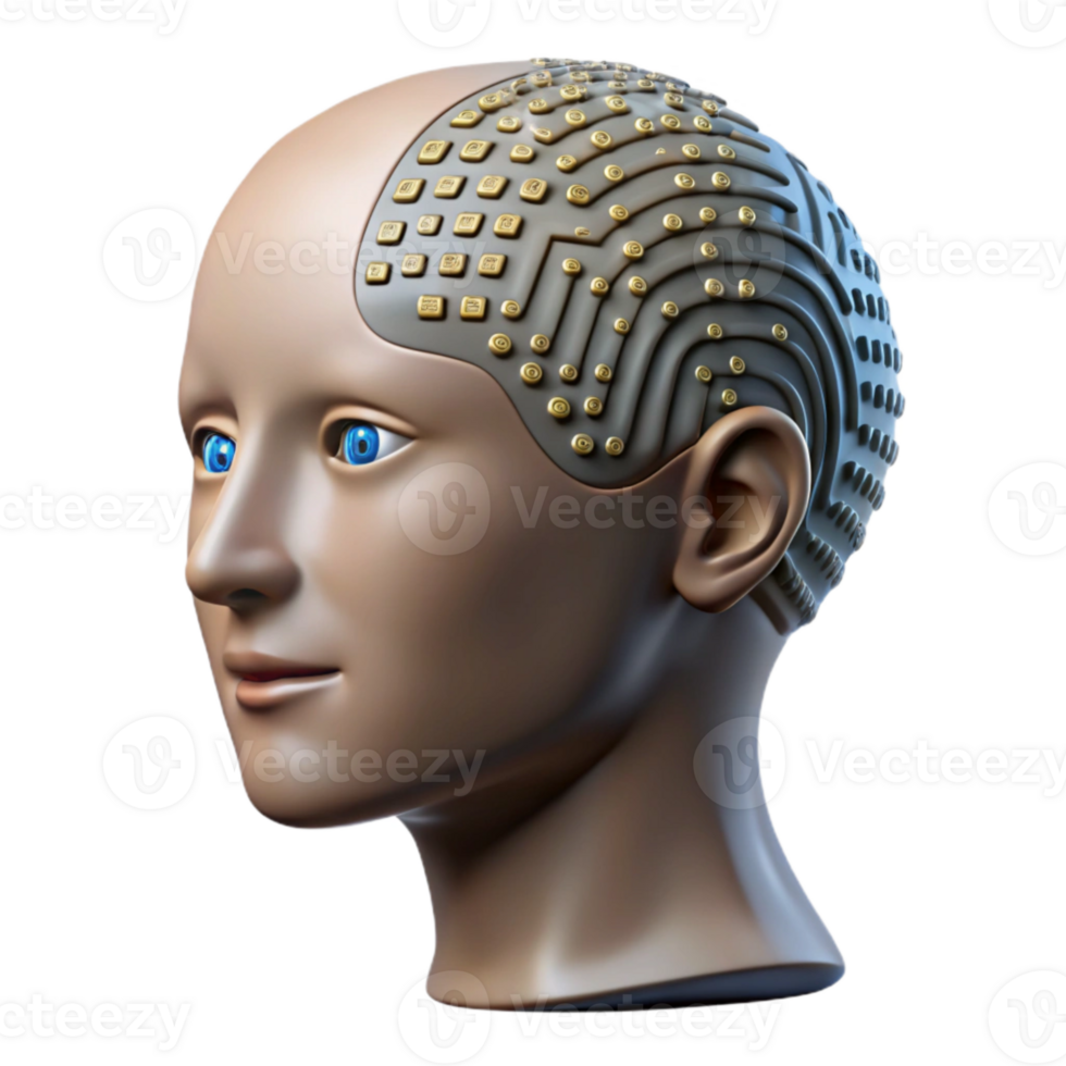 serene modern Human Head with Binary Code Stream Isolated Element high resolution png