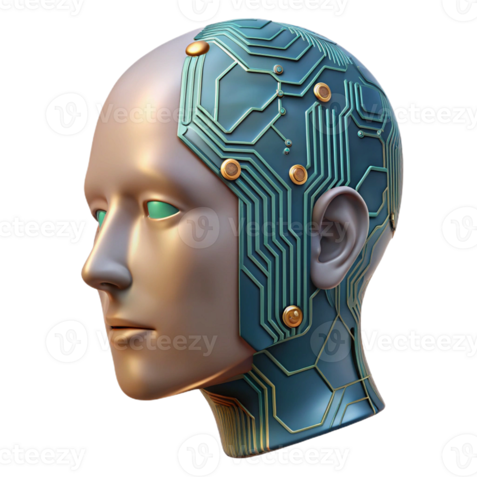 stunning traditional Human Head with Circuit Board Texture Isolated Element png