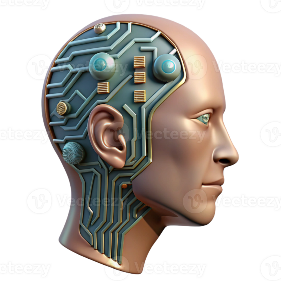wonderful vintage Human Head with Circuit Board Texture Isolated Element png