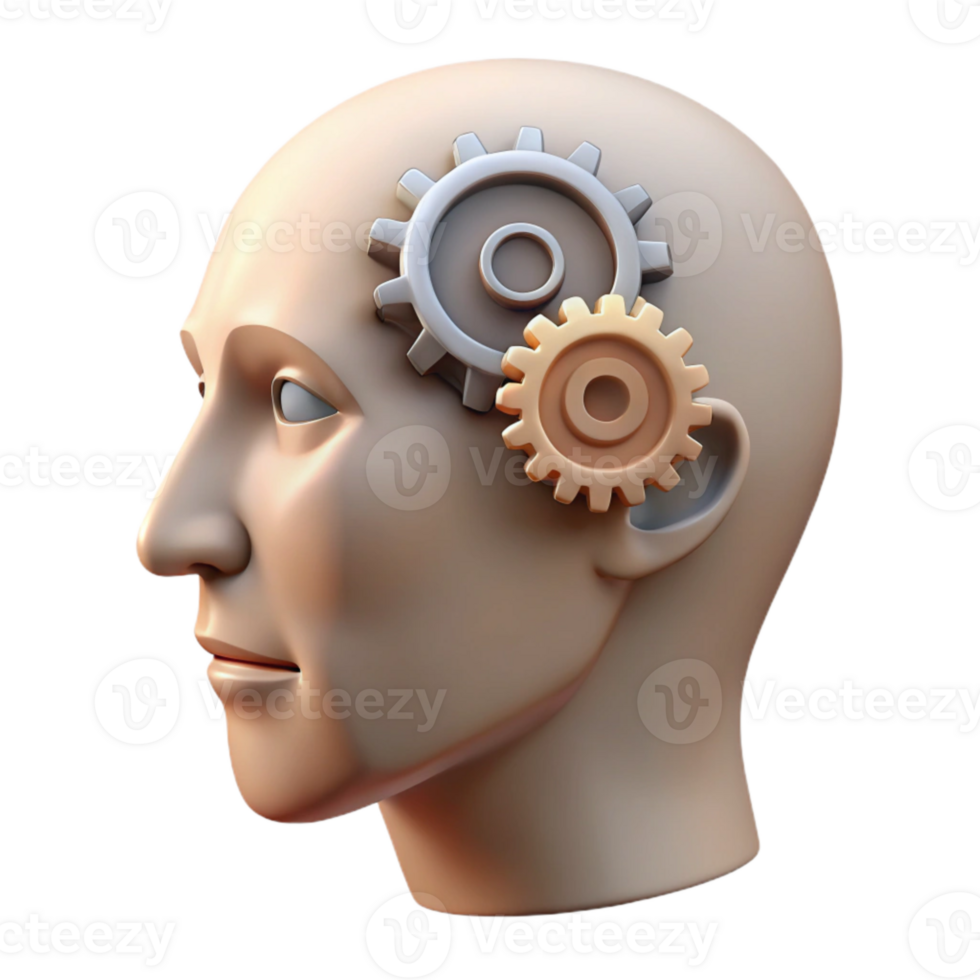extraordinary minimalist Human Head with Gears Inside Isolated on White professional png