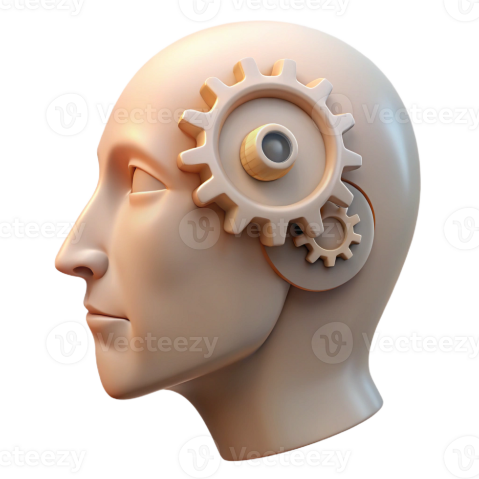 dramatic abstract Human Head with Gears Inside Isolated on White high resolution png