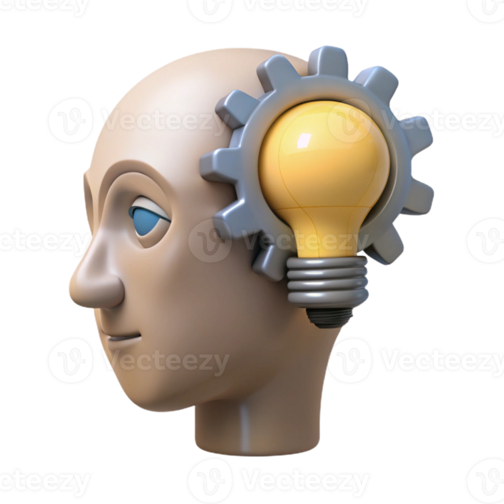 wonderful contemporary Human Head with Light Bulb Inside Isolated on White detailed png