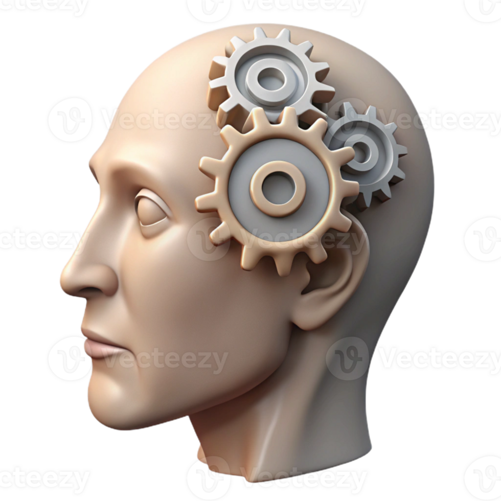 stunning artistic Human Head with Interlocking Gears Isolated professional png