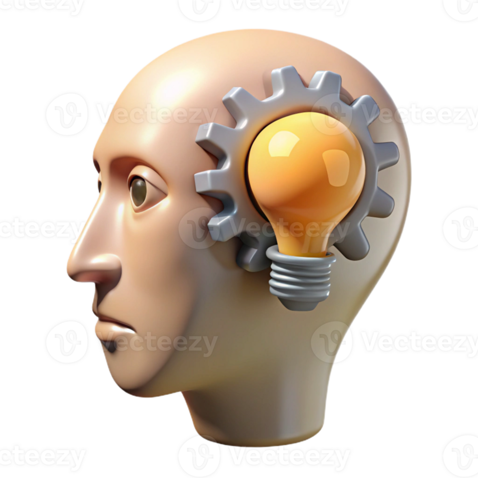 serene rustic Human Head with Light Bulb Inside Isolated on White professional png