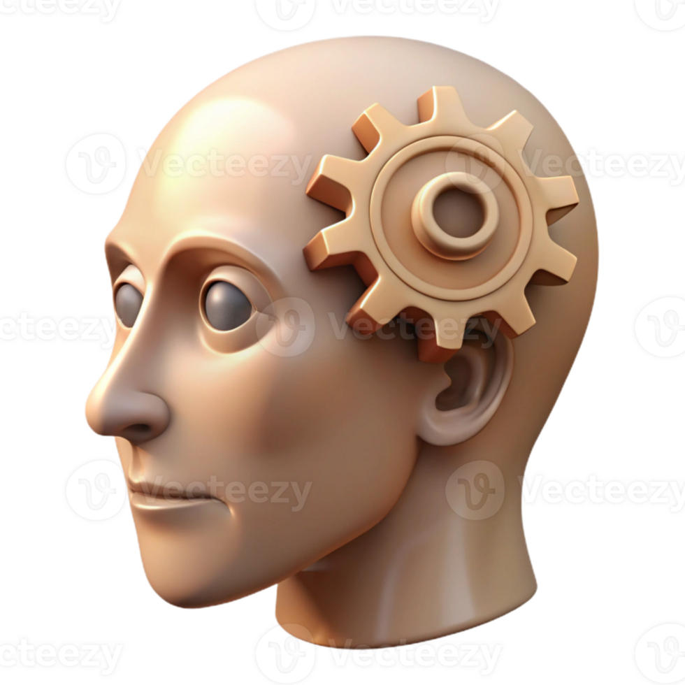 beautiful contemporary Human Head with Interlocking Gears Isolated genuine png