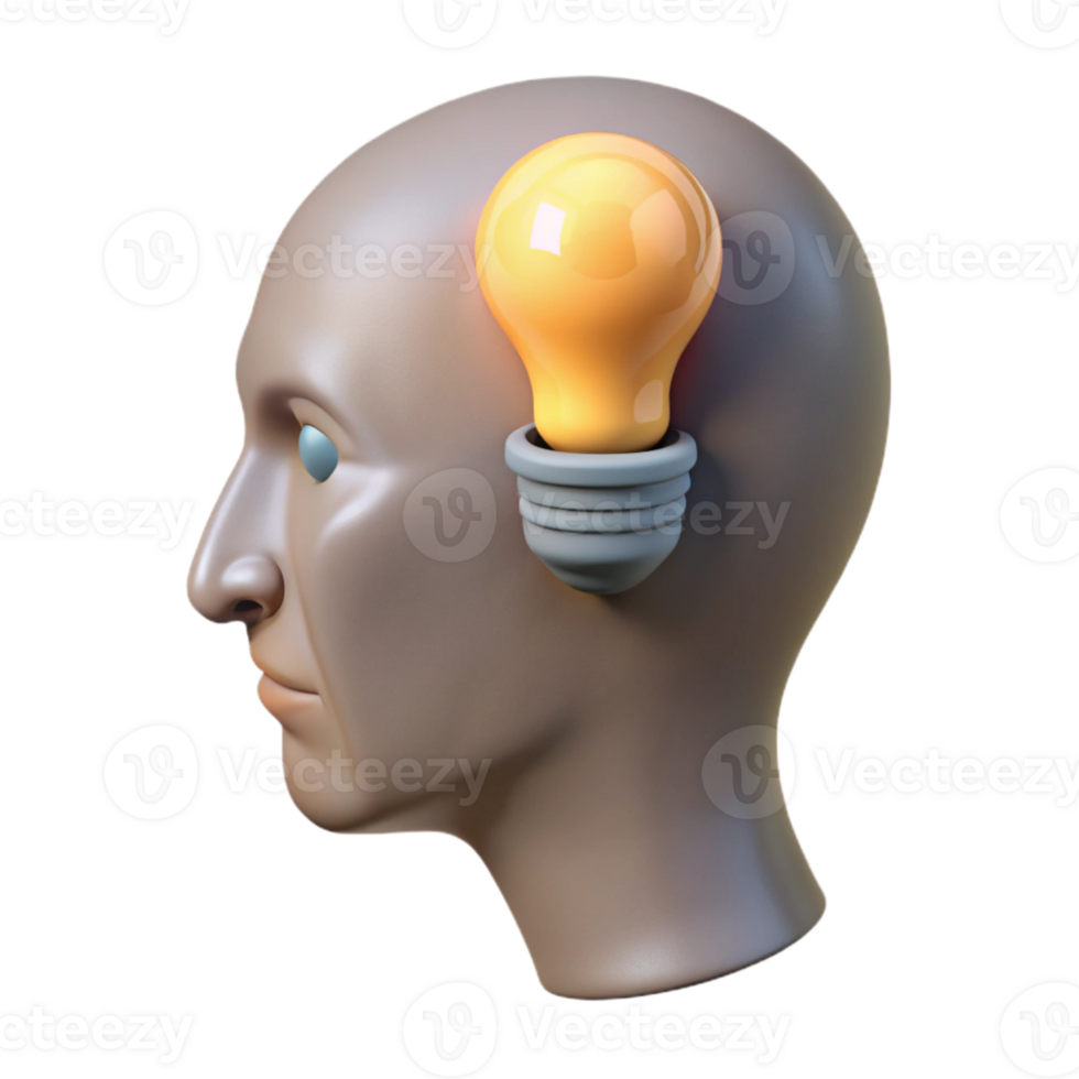 wonderful contemporary Human Head with Light Bulb Inside Isolated on White professional png