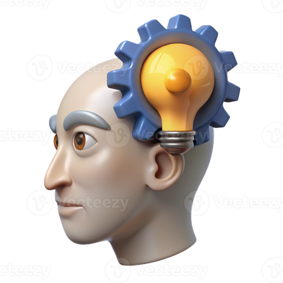 extraordinary minimalist Human Head with Light Bulb Inside Isolated on White professional png