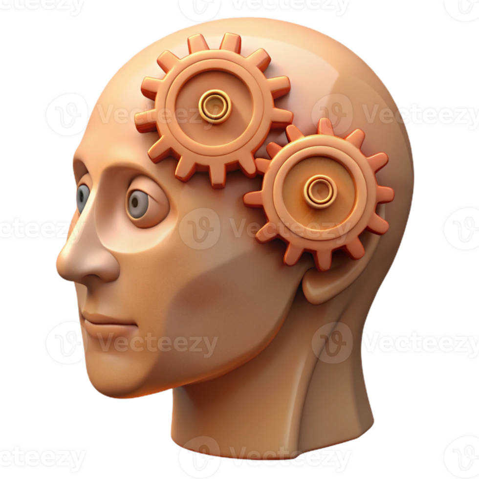 dramatic contemporary Human Head with Interlocking Gears Isolated detailed png