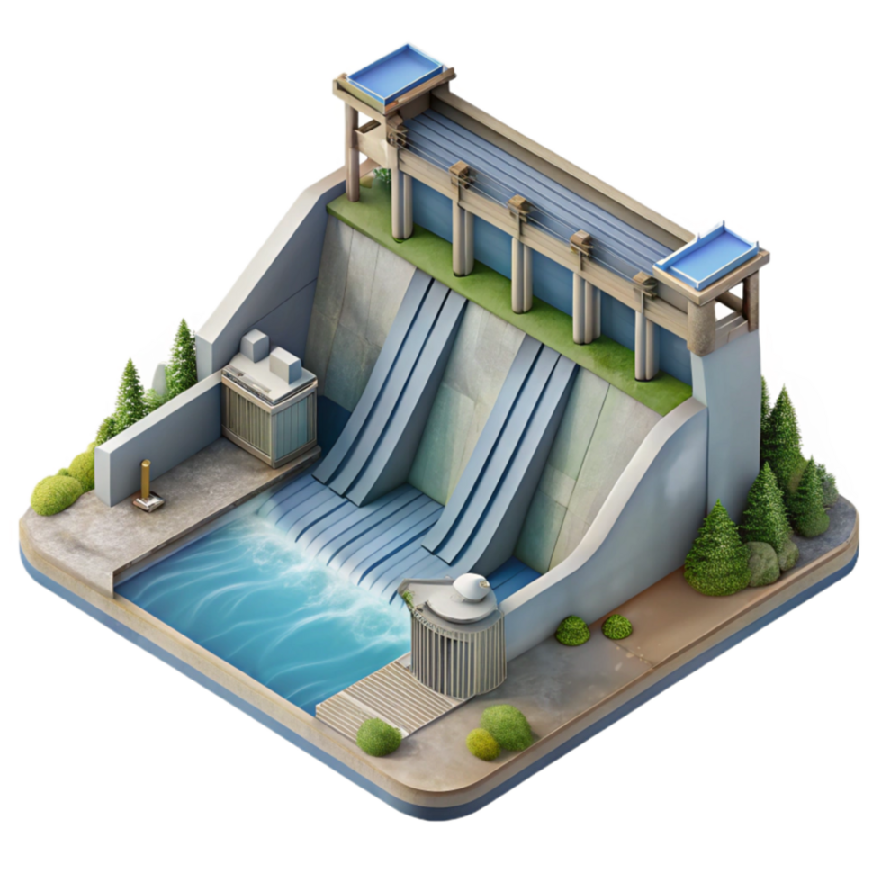 dramatic minimalist Hydroelectric Dam Aerial View Isolated Element exclusive png