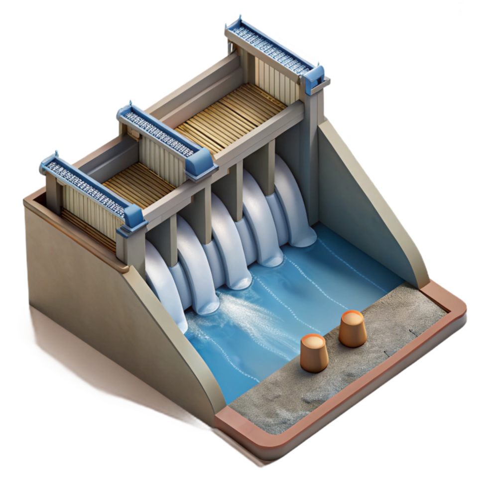 serene traditional Hydroelectric Dam Aerial View Isolated Element png