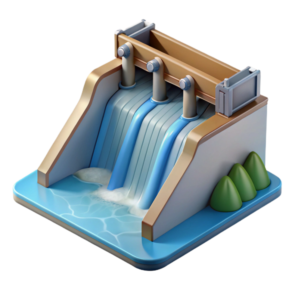 impressive creative Hydroelectric Dam Spillway Water Flow Isolated authentic png
