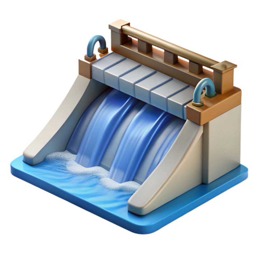 beautiful traditional Hydroelectric Dam Spillway Water Flow Isolated premium png