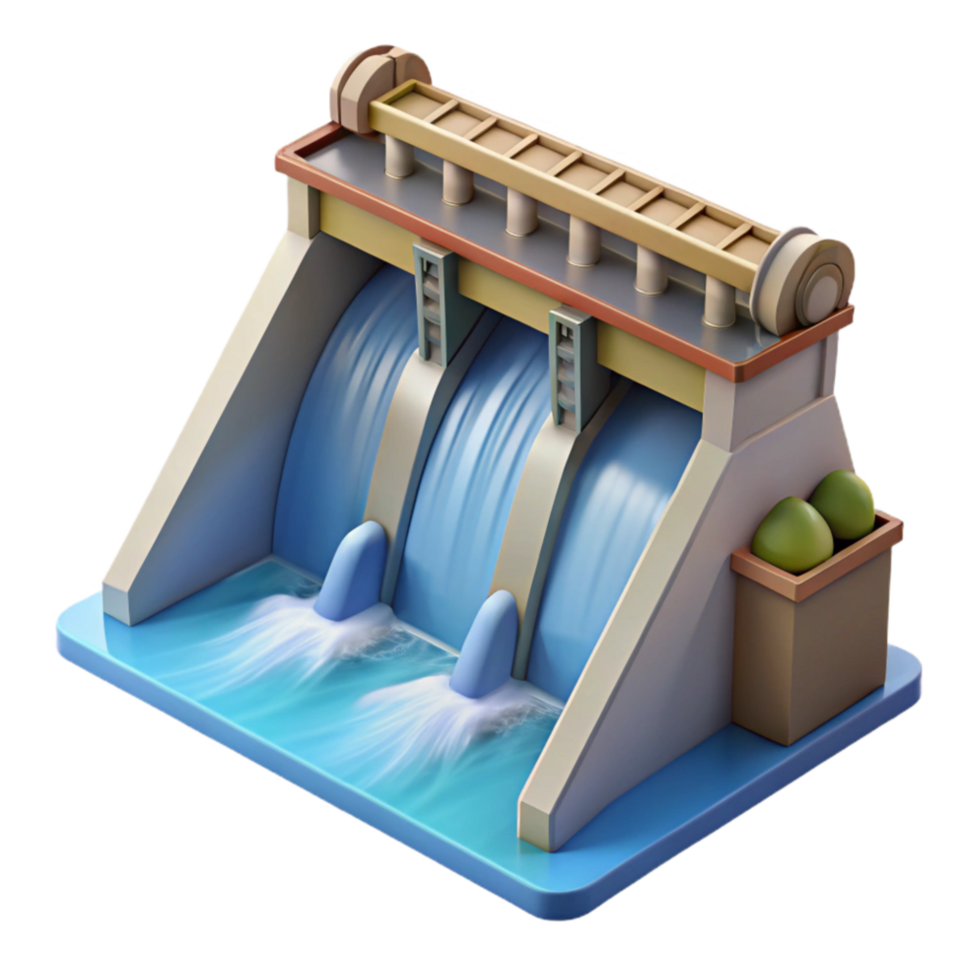 dramatic modern Hydroelectric Dam Water Flowing Downstream Isolated genuine png
