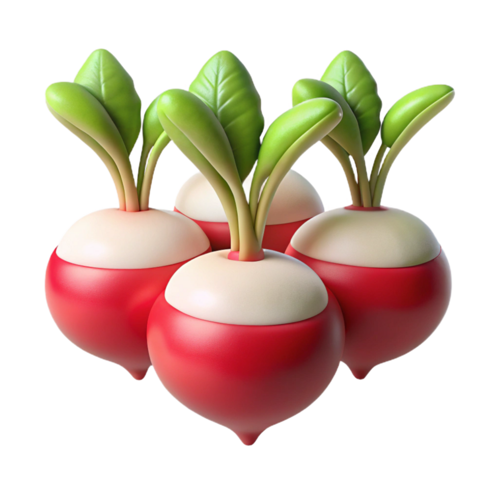 vibrant minimalist Hydroponic Radishes Red and White Isolated Cutout Element professional png
