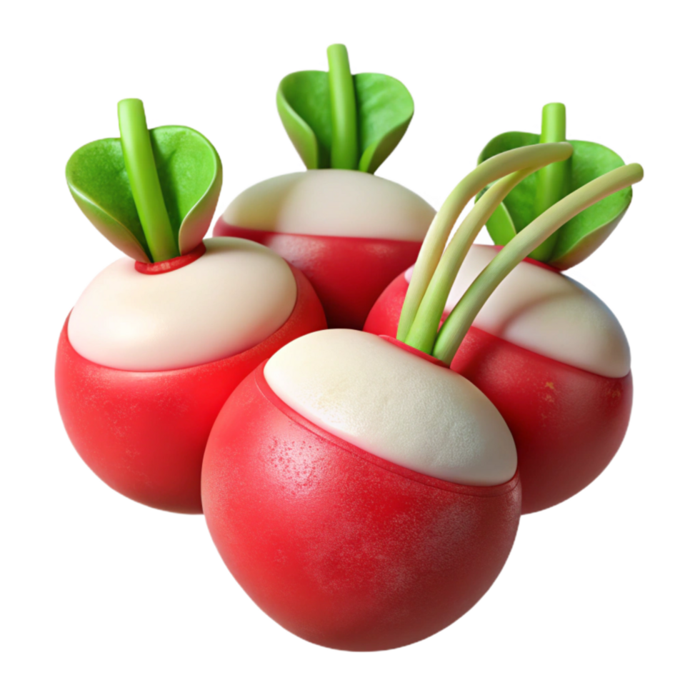 dramatic rustic Hydroponic Radishes Red and White Isolated Cutout Element detailed png