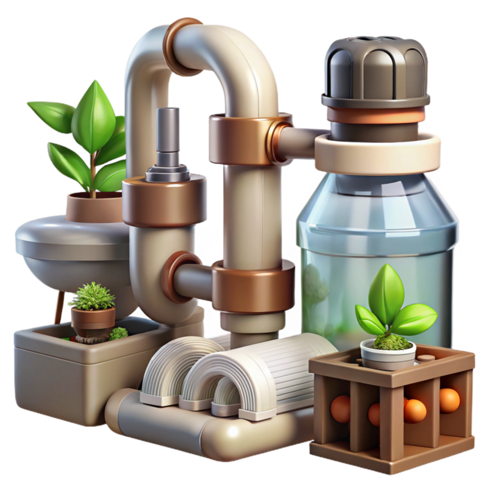 dramatic contemporary Hydroponic System Components Pipes and Fittings Isolated Transparent Background authentic png