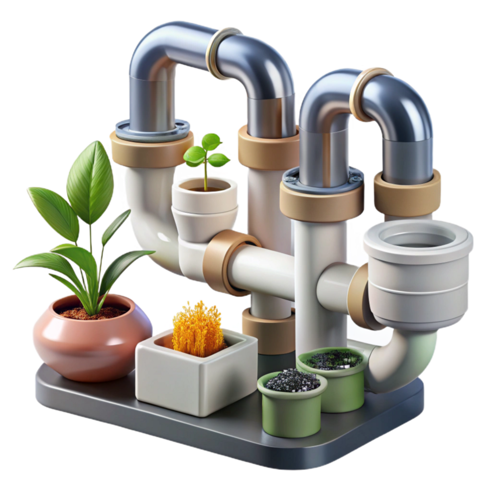 serene minimalist Hydroponic System Components Pipes and Fittings Isolated Transparent Background high quality png