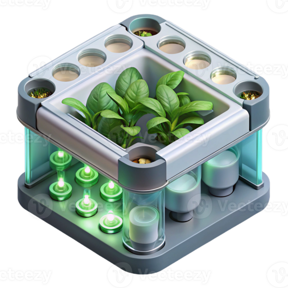 magnificent traditional Hydroponic System with Led Lighting Top View Transparent Background professional png