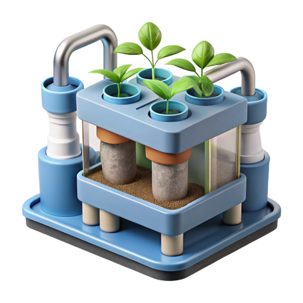 vibrant artistic Hydroponic System with Water Pump Top View Transparent Background genuine png