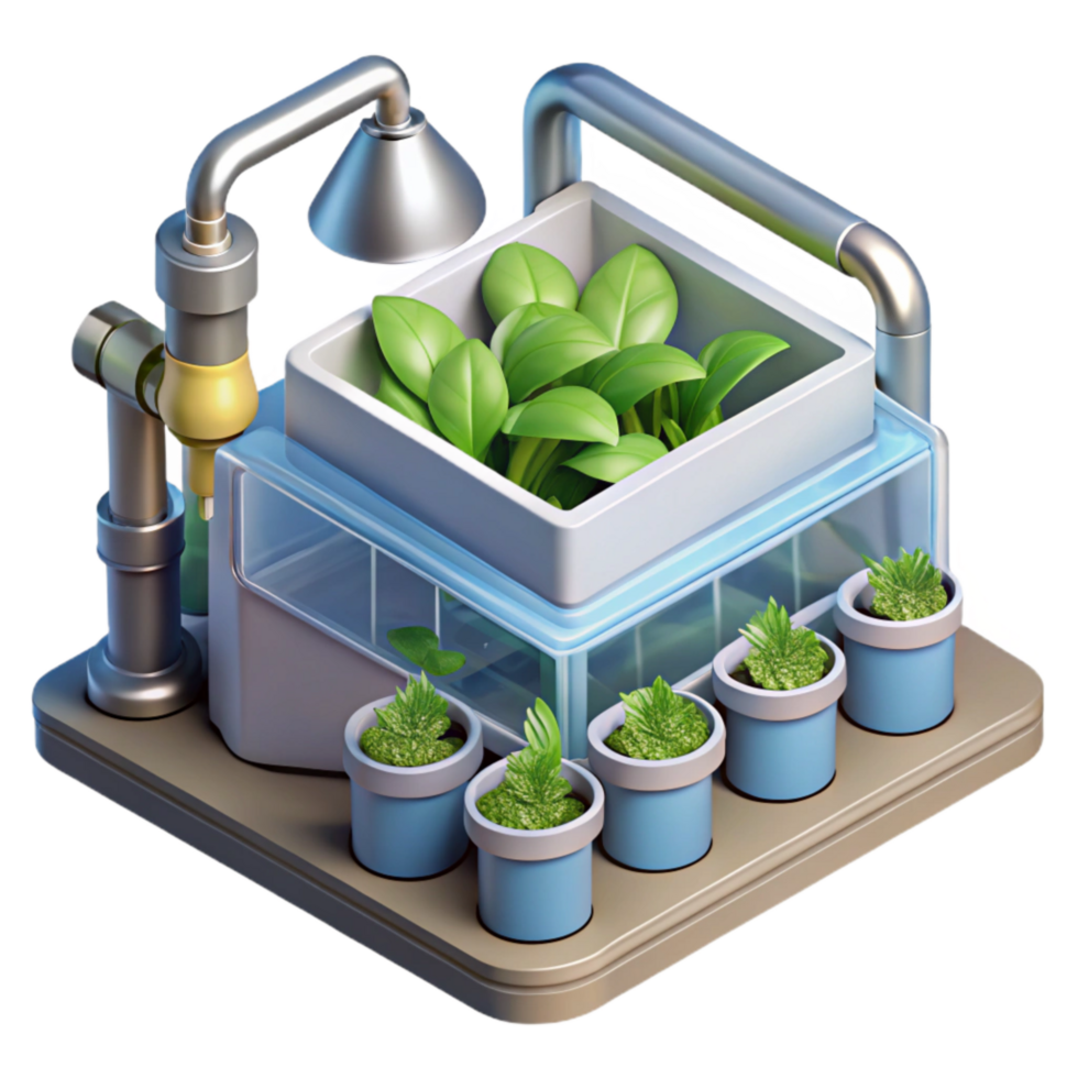 dramatic modern Hydroponic System with Water Pump Top View Transparent Background professional png