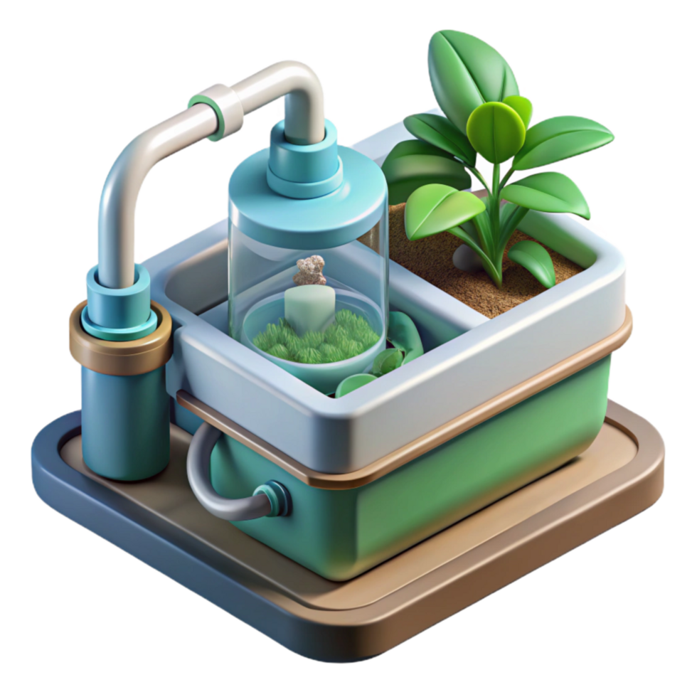 extraordinary minimalist Hydroponic System with Water Pump Top View Transparent Background high resolution png