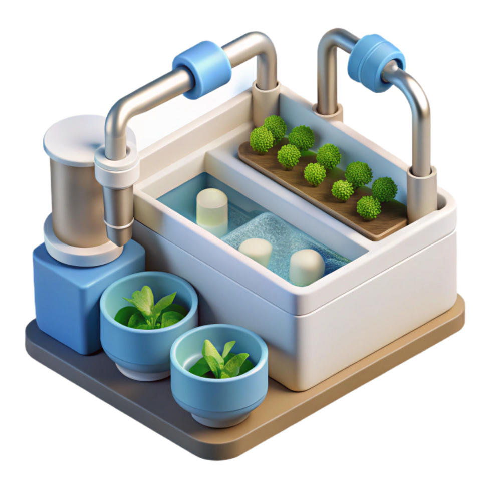 impressive vintage Hydroponic System with Water Pump Top View Transparent Background premium png