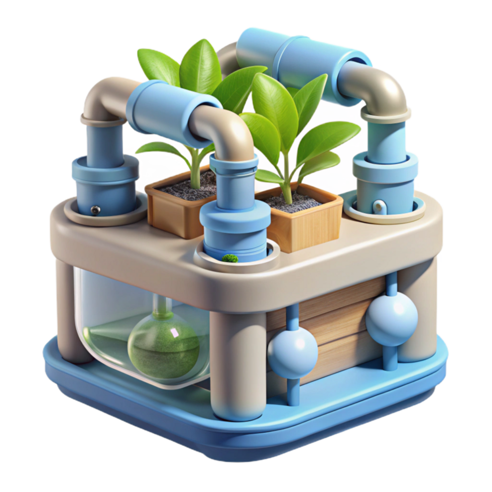 magnificent modern Hydroponic System with Water Pump Top View Transparent Background high quality png