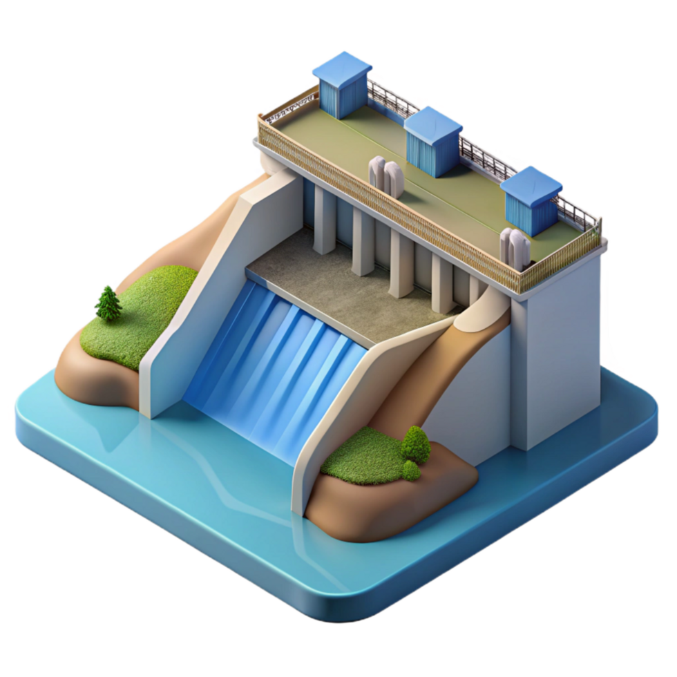 elegant minimalist Hydropower Dam Reservoir Aerial View Cutout original png