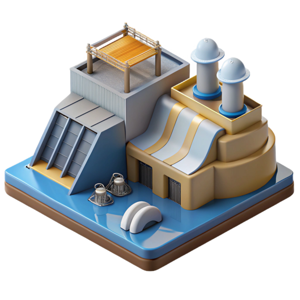elegant minimalist Hydropower Plant Diagram Schematic View Cutout detailed png