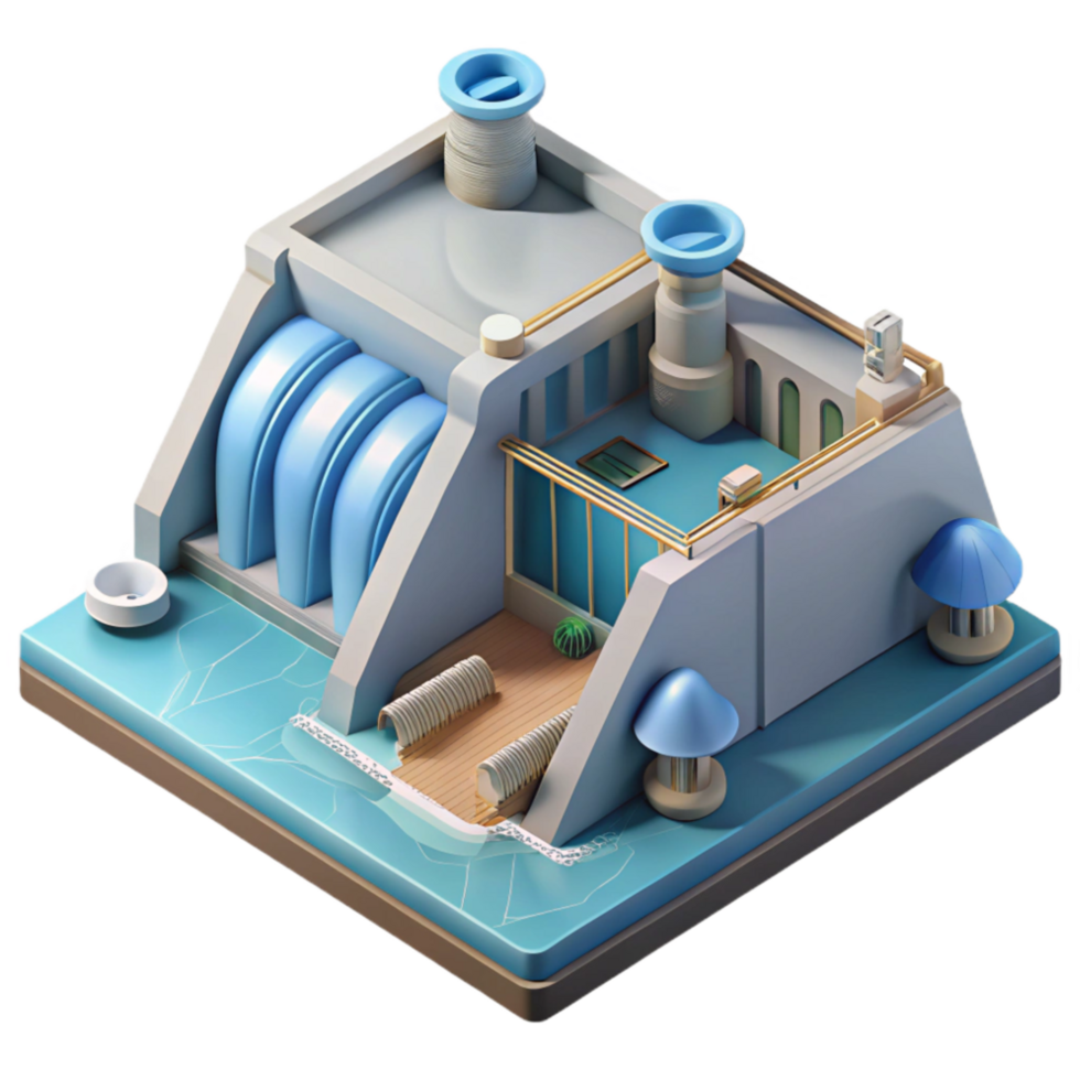 beautiful vintage Hydropower Plant Isometric Illustration Transparent Background original png