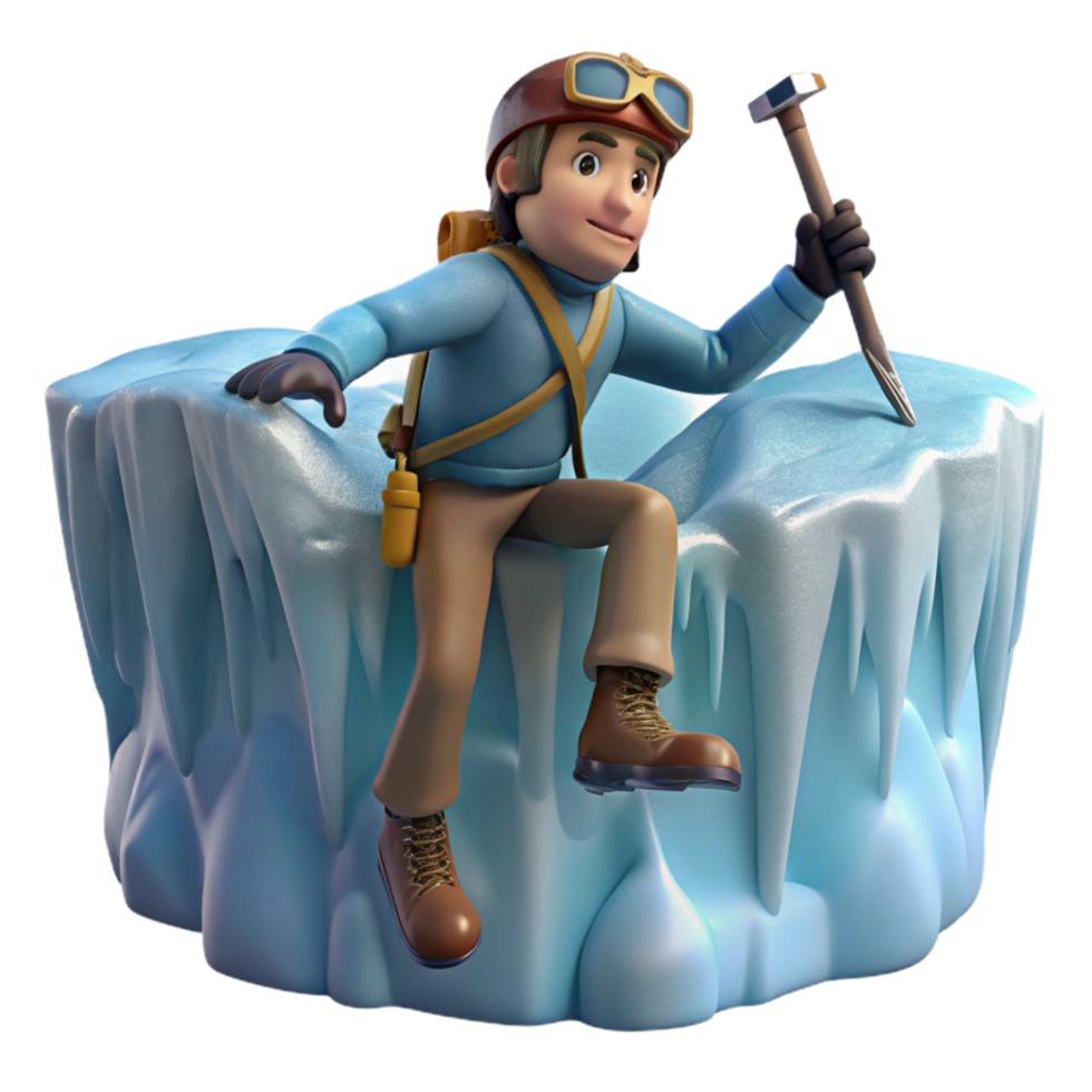 magnificent vintage Ice Climber on Frozen Waterfall premium png