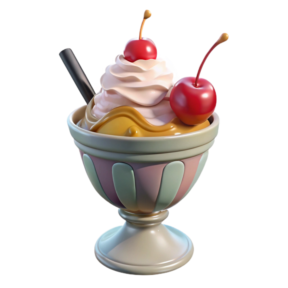 dramatic rustic Ice Cream Sundae Whipped Cream and Cherry Isolated detailed png