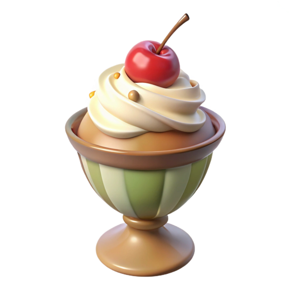 stunning creative Ice Cream Sundae Whipped Cream and Cherry Isolated png
