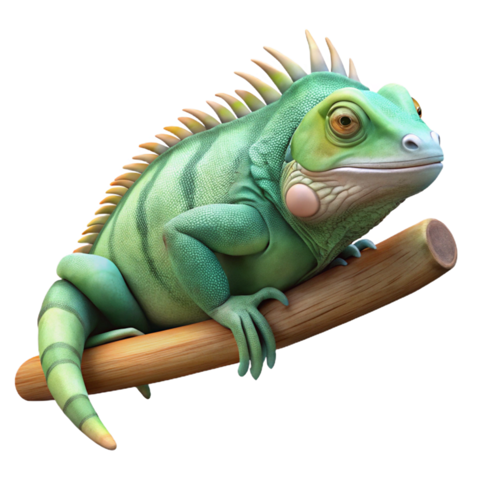 wonderful vintage Iguana Resting on Branch Cutout high resolution png