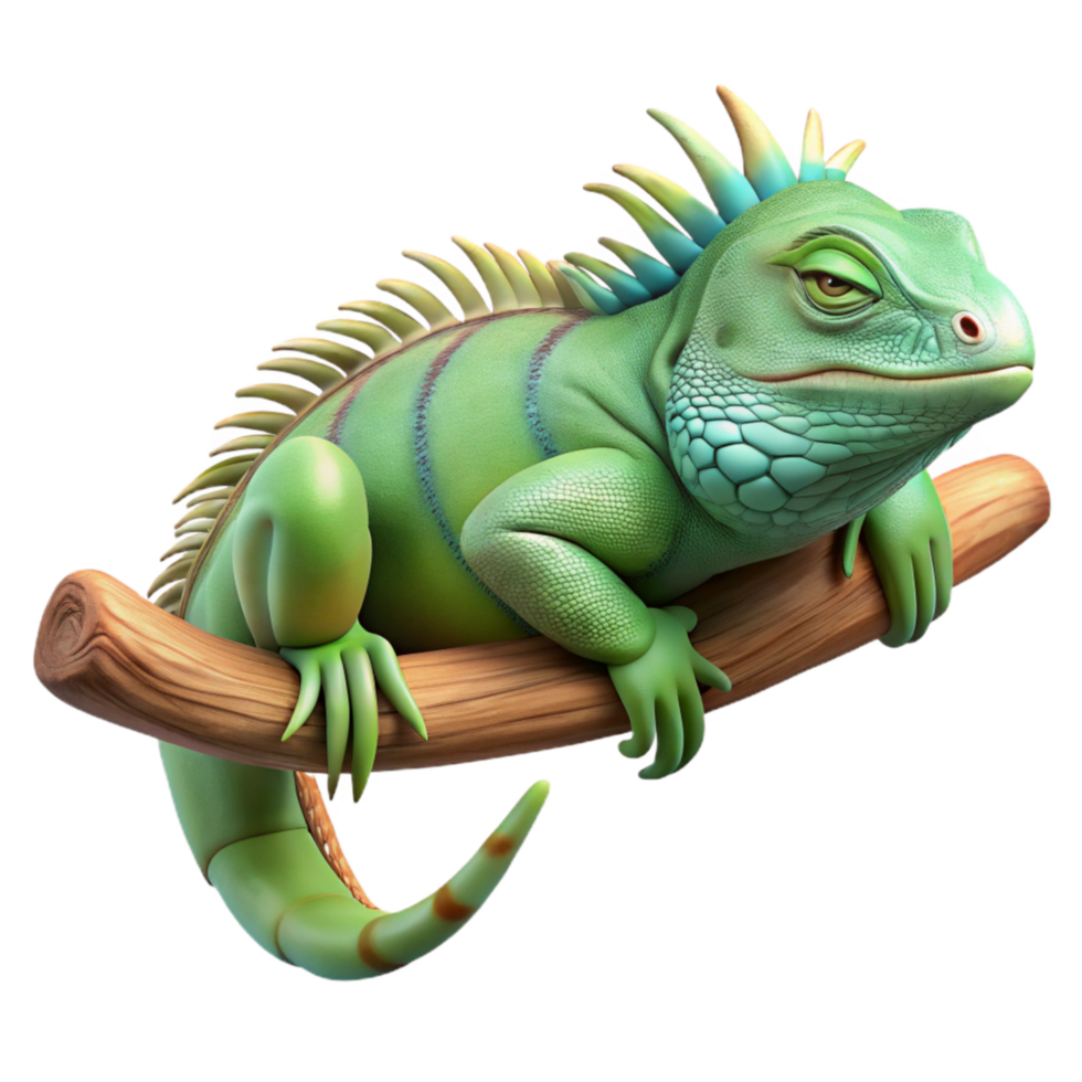 wonderful classic Iguana Resting on Branch Cutout high resolution png