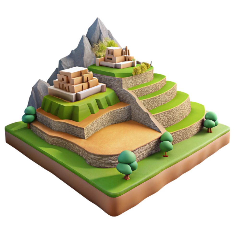 serene minimalist Inca Terrace Farming Landscape View Isolated detailed png
