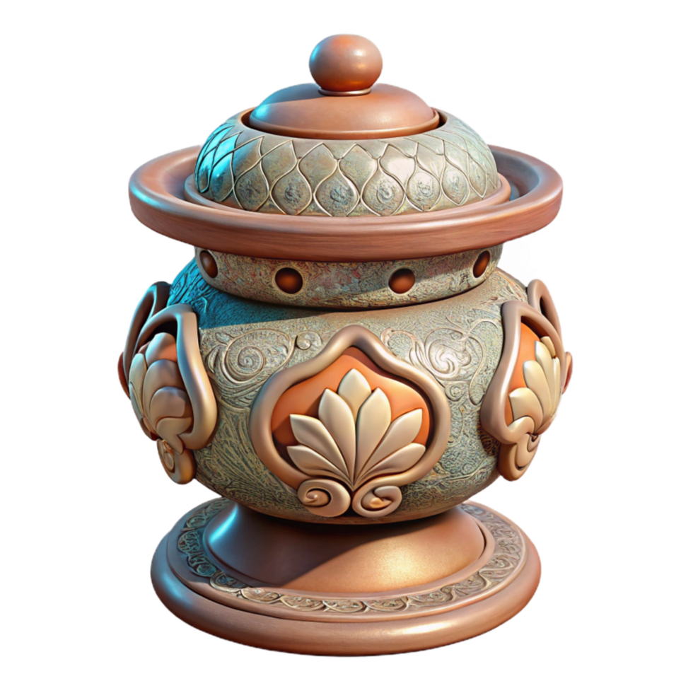 serene traditional Incense Burner Ceramic Ornate Design Transparent Background exclusive png