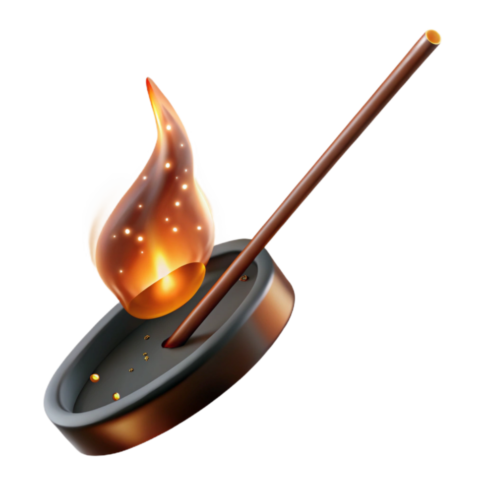 dramatic rustic Incense Stick Burning Embers Glowing Transparent Background genuine png