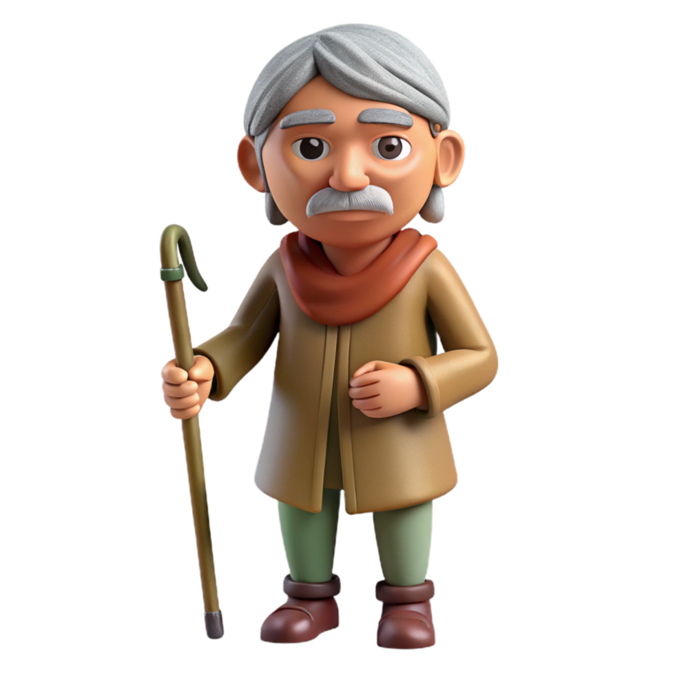 serene artistic Indigenous Elder with Walking Stick Isolated Element original png