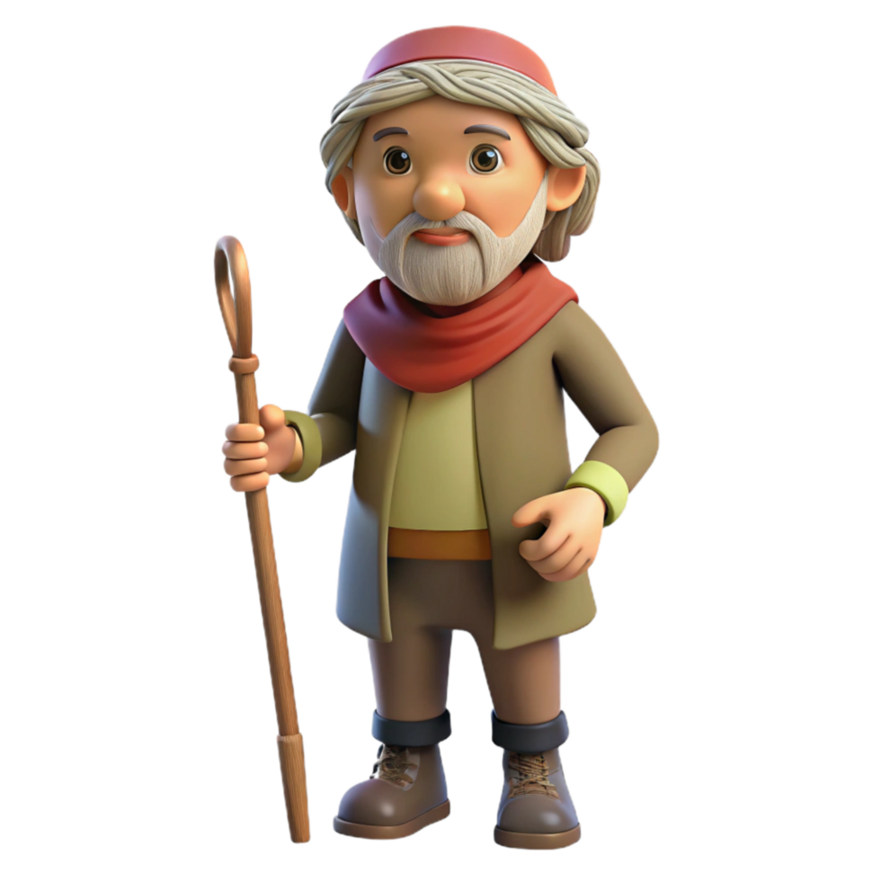 dramatic artistic Indigenous Elder with Walking Stick Isolated Element detailed png
