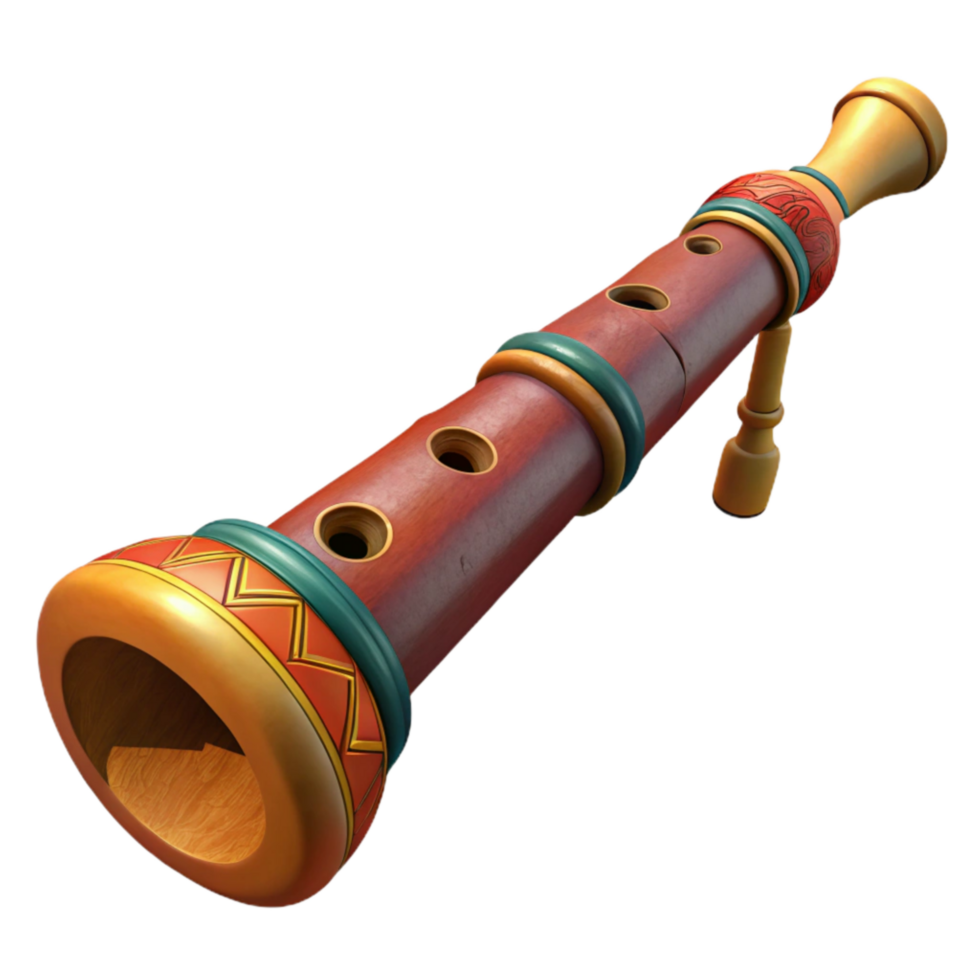 elegant creative Indigenous Flute with Carvings Isolated on Transparent Background professional png